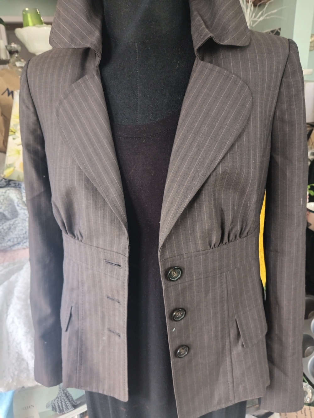 Anne Klein Women's Brown Pinstripe Fitted Blazer